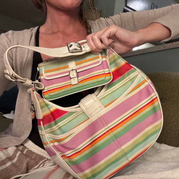 Coach Hampton Multicolor Striped Hobo Bag w/ Wallet - Picture 4 of 4